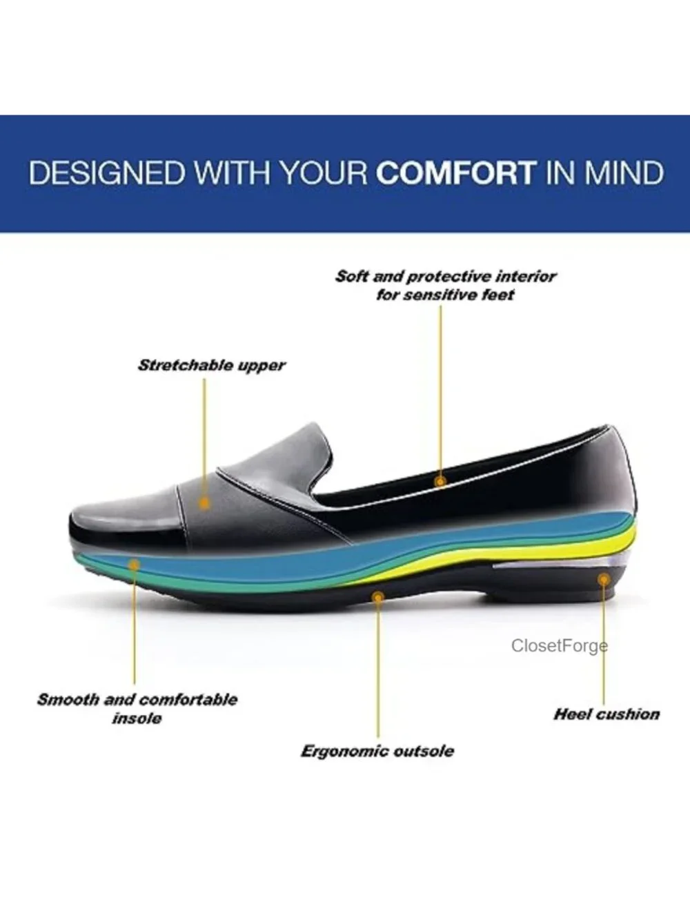 Orthopedic Loafers for Women Bunions Slip On Dress Shoes Cushioned Faux Leather
